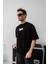 Erkek Baskılı Oversize T-Shirt - Siyah 2