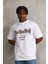 Unisex Kuşgözü Detaylı Baskılı Oversize T-Shirt - Beyaz 2