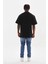 Unisex Kuşgözü Detaylı Baskılı Oversize T-Shirt - Siyah 2