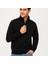 Erkek Dik Yaka Sweatshirt Dik Yaka Yarım Fermuarlı 3 Iplik Şardonlu Pamuk Kumaş - Siyah 4