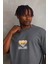 Unisex Baskılı Oversize T-Shirt - Füme 1