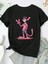 Pembe Panter Baskılı Oversize Bisiklet Yaka T-Shirt - Beyaz 2