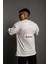Erkek Bisiklet Yakalı Sırt Baskılı Oversize T-Shirt - Beyaz 1