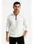 Erkek Dik Yaka Sweatshirt Dik Yaka Yarım Fermuarlı 3 Iplik Şardonlu Pamuk Kumaş - Beyaz 3