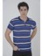 Erkek Yakalı Slim Fit Dokuma Çizgili T-Shirt - Mavi 1