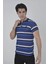 Erkek Yakalı Slim Fit Dokuma Çizgili T-Shirt - Mavi 2