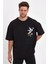 Erkek Melek Baskılı Oversize T-Shirt - Siyah 1