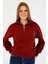 Kadın Yarım Fermuarlı Nakışlı 3ip Sweatshirt Bordo - 2664 3