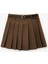 Viskon Karışımlı Kemerli Pileli Çizgili Mini Şort Etek 1