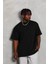Unisex Oversize Düz Bisiklet Yaka T-Shirt - Siyah 4