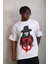 Unisex Oversize Baskılı Bisiklet Yaka T-Shirt - Beyaz 3