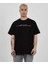 Unisex Bisiklet Yaka Baskılı Oversize T-Shirt - Siyah 1
