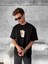 Ön ve Arka Baskılı Oversize Bisiklet Yaka T-Shirt - Siyah 3