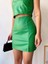 Tek Yırtmaçlı Arkadan Fermuarlı Deri Etek Yeşil 5