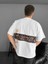 Ön ve Arka Baskılı Oversize Bisiklet Yaka T-Shirt - Beyaz 1