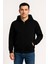 Erkek Üç Iplik Kapüşonlu Tam Fermuarlı Kanguru Çepli Sweatshirt Hoodie - Siyah 1