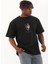 Unisex Oversize Baskılı Bisiklet Yaka T-Shirt - Siyah 2