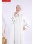 6011-1 Çizgili Fermuarlı Ferace Ekru 5