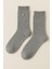 Kadın Zımbalı Yün Soket Çorap Gri Melanj 1