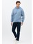 Erkek Oversize Pamuklu Kanguru Cepli 3 Iplik Basic Kapüşonlu Sweatshirt Mavi - Xl 3