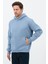 Erkek Oversize Pamuklu Kanguru Cepli 3 Iplik Basic Kapüşonlu Sweatshirt Mavi - Xl 4