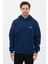 Erkek Oversize Pamuklu Kanguru Cepli Basic 3 Iplik Nakışlı Kapüşonlu Sweatshirt Lacivert - Xl 1