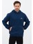 Erkek Oversize Pamuklu Kanguru Cepli Basic 3 Iplik Nakışlı Kapüşonlu Sweatshirt Lacivert - Xl 2