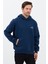 Erkek Oversize Pamuklu Kanguru Cepli Basic 3 Iplik Nakışlı Kapüşonlu Sweatshirt Lacivert - Xl 3
