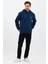 Erkek Oversize Pamuklu Kanguru Cepli Basic 3 Iplik Nakışlı Kapüşonlu Sweatshirt Lacivert - Xl 4
