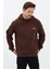 Erkek Oversize Pamuklu Kanguru Cepli Basic 3 Iplik Nakışlı Kapüşonlu Sweatshirt Kahverengi - M 2
