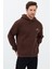 Erkek Oversize Pamuklu Kanguru Cepli Basic 3 Iplik Nakışlı Kapüşonlu Sweatshirt Kahverengi - M 3