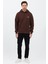 Erkek Oversize Pamuklu Kanguru Cepli Basic 3 Iplik Nakışlı Kapüşonlu Sweatshirt Kahverengi - M 4