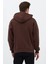 Erkek Oversize Pamuklu Kanguru Cepli Basic 3 Iplik Nakışlı Kapüşonlu Sweatshirt Kahverengi - M 5