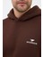 Erkek Oversize Pamuklu Kanguru Cepli Basic 3 Iplik Nakışlı Kapüşonlu Sweatshirt Kahverengi - M 6