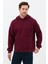 Erkek Oversize Pamuklu Kanguru Cepli 3 Iplik Basic Kapüşonlu Sweatshirt Bordo - L 1