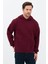 Erkek Oversize Pamuklu Kanguru Cepli 3 Iplik Basic Kapüşonlu Sweatshirt Bordo - L 2