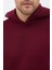Erkek Oversize Pamuklu Kanguru Cepli 3 Iplik Basic Kapüşonlu Sweatshirt Bordo - L 6