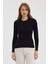 Kadın Saf %100 Pamuk Siyah Bisiklet Yaka Saç Örgü Triko Kazak – Örgü Desenli 1
