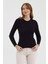 Kadın Saf %100 Pamuk Siyah Bisiklet Yaka Saç Örgü Triko Kazak – Örgü Desenli 6