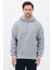 Erkek Oversize Pamuklu Kanguru Cepli 3 Iplik Basic Kapüşonlu Sweatshirt Gri - M 3