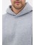 Erkek Oversize Pamuklu Kanguru Cepli 3 Iplik Basic Kapüşonlu Sweatshirt Gri - M 6