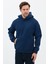Erkek Oversize Pamuklu Kanguru Cepli 3 Iplik Basic Kapüşonlu Sweatshirt Lacivert - M 2