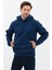 Erkek Oversize Pamuklu Kanguru Cepli 3 Iplik Basic Kapüşonlu Sweatshirt Lacivert - M 3