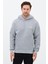 Erkek Oversize Pamuklu Kanguru Cepli Basic 3 Iplik Nakışlı Kapüşonlu Sweatshirt Gri - M 2