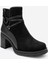 Wern Siyah Süet Kemerli Toka Detaylı Kadın Kalın Topuklu Bot 3