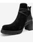 Wern Siyah Süet Kemerli Toka Detaylı Kadın Kalın Topuklu Bot 4