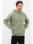 Erkek Oversize Pamuklu Kanguru Cepli Basic 3 Iplik Nakışlı Kapüşonlu Sweatshirt Buz Yeşil - L 4