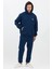 Erkek Pamuklu Nakışlı Oversize Kapüşonlu 3 Iplik Kanguru Cepli Basic Eşofman Takımı Lacivert - Xl 5