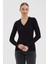 Kadın Saf %100 Pamuk Siyah V Yaka Saç Örgü Triko Kazak – Örgü Desenli 1