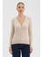 Kadın Saf %100 Pamuk Bej Saç Örgü Triko Hırka – Örgü Desenli 1
